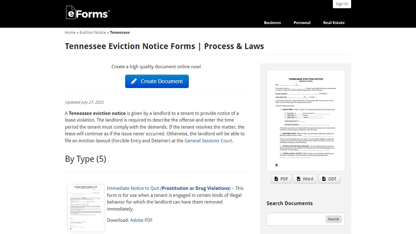 Free Tennessee Eviction Notice Forms | Process & Laws - Word | PDF – eForms